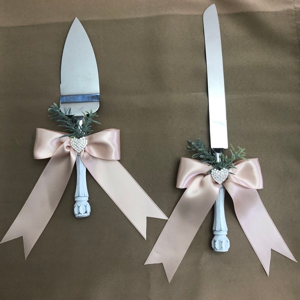 Blush Cake Serving Set, Blush Wedding Cake Cutting Set, Blush Wedding Knife Set