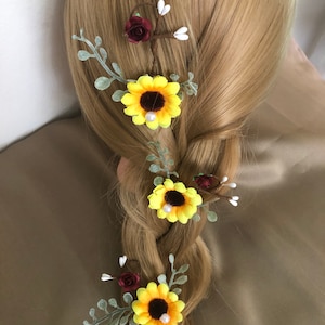 Burgundy, Sunflower Wedding Hair Pins, Burgundy Wedding Hair Piece, Burgundy Bridesmaid, Sunflower Hair Clip, Sunflower Hair Piece