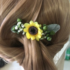 Sunflower Floral Hair Comb, Greenery Hair Comb, Bridal Hairpiece, Wedding Floral Bridesmaid Comb, Flower Girl Headpiece, Hairclip