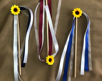 Sunflower Wedding Wands,Choice of Color Ribbon Wands, Wedding Send Off Streamers,Wedding Confetti Alternative, Wedding Ribbon Wands