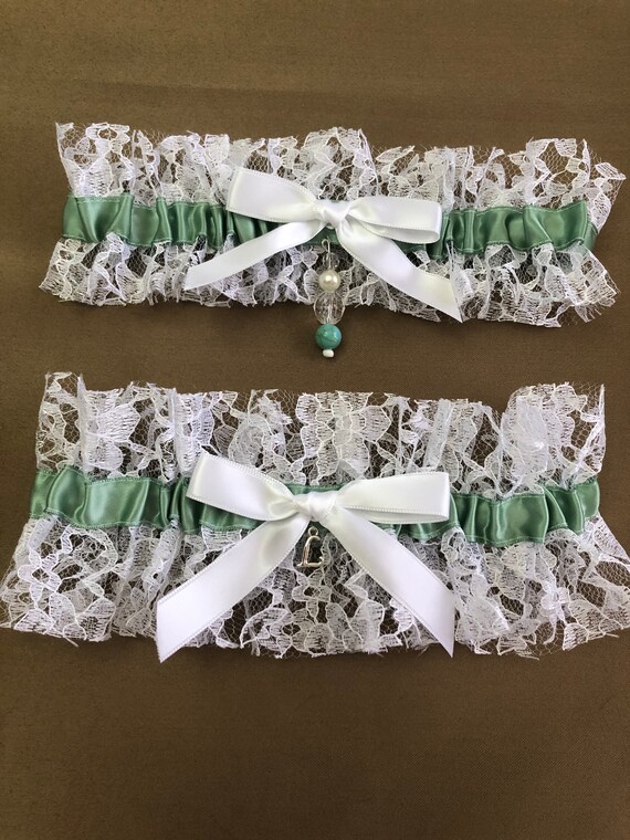 Sage Green Garters Custom Garter Sage Green White Wedding Etsy
