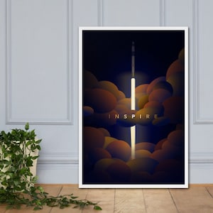 Framed SpaceX NASA Crew Dragon Launch Print - Inspire: A Digital Illustration [FRAME INCLUDED]