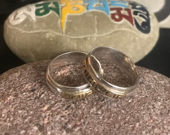 Tibetan Ring 925 Sterling Silver and Brass Mantra Letters Rotating Band (Size 8)