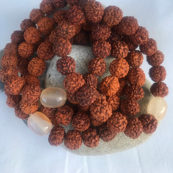 Tibetan Buddhist/Hindu Prayer Beads Bracelet w/Rudraksha+Amber Beads.