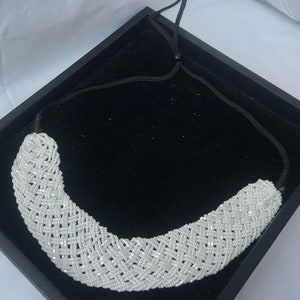 White Beaded Choker w/ Adjustable Drawstring