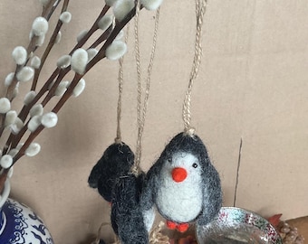 Handmade Wool Felt Penguin Christmas Ornaments/ Natural Christmas Decor/ Nepal