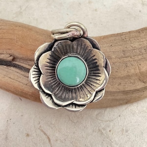 Handcrafted Tibetan Silver Lotus/ Flower Pendants With Turquoise/  Pink Shell/ Spiny Osyster/ Nepal/ Himalayan