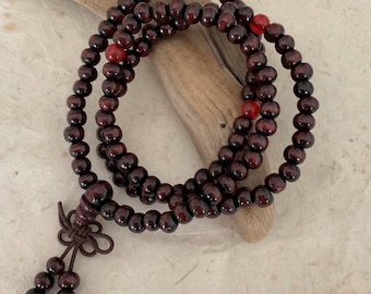 6mm Rosewood 108 Bead Mala Necklace/Bracelet – Stretchable Buddhist Prayer Rosary Beads