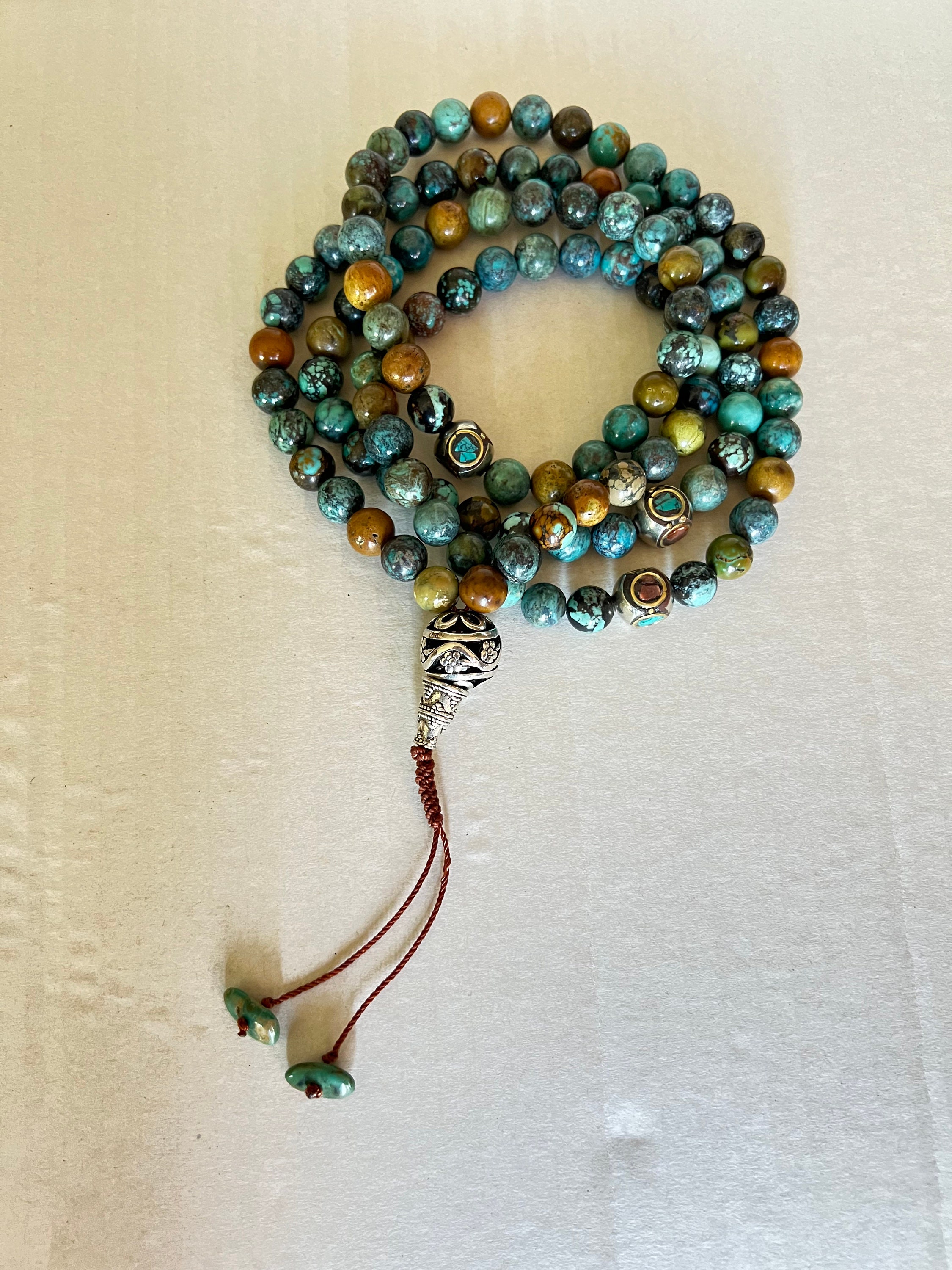 天然ターコイズ 8 mm チベット仏教の祈りの数珠/祈りビーズ