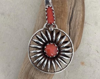 Vintage Tibetan 925 Sterling Silver Pendant With Tibetan Coral/ Lapis Lazuli