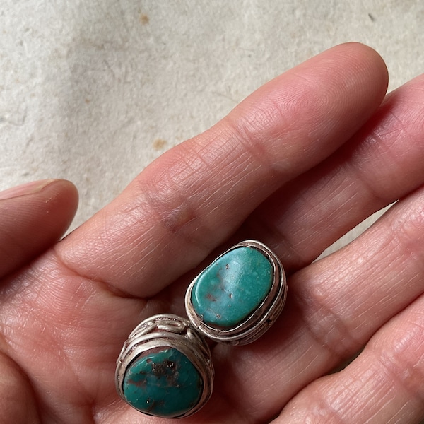 Hand Crafted Natural Tibetan Turquoise Beads With Sterling Silver