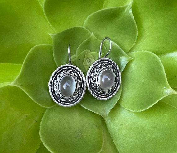 Vintage Tibetan Sterling Silver Earrings With Moo… - image 2