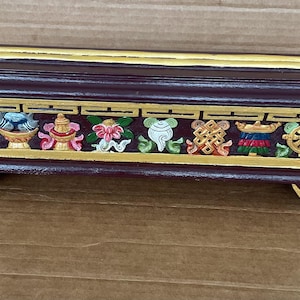 Wooden Hand Carved Tibetan Traditional Eight Auspicious Sign Incense Burner With Incense Holder/ Tibetan Buddhist / Nepal/ Himalayan