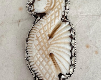 Carved Bone Seahorse Pendants With Handcrafted Tibetan Repouse Silver / Nepal