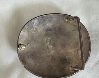 Fibbia per cintura in argento tibetano vintage: mano portafortuna in corallo turchese fatta a mano - Italia Fibbia per cintura in argento tibetano vintage: mano portafortuna in corallo turchese fatta a mano - Italia