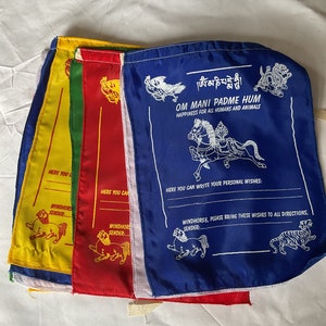 Hand Stitched Silk Tibetan Buddhist Prayer Flags/ Wishing Prayer Flags