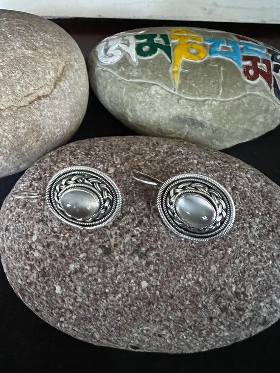 Vintage Tibetan Sterling Silver Earrings With Moo… - image 4