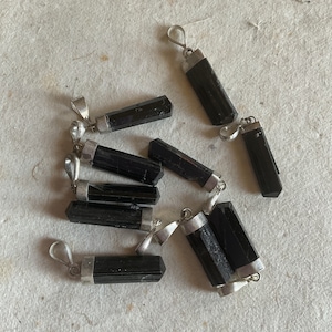 Natural Black Tourmaline Drop Pendant With Sterling Silver
