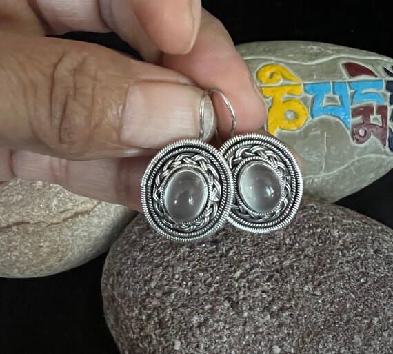Vintage Tibetan Sterling Silver Earrings With Moo… - image 1