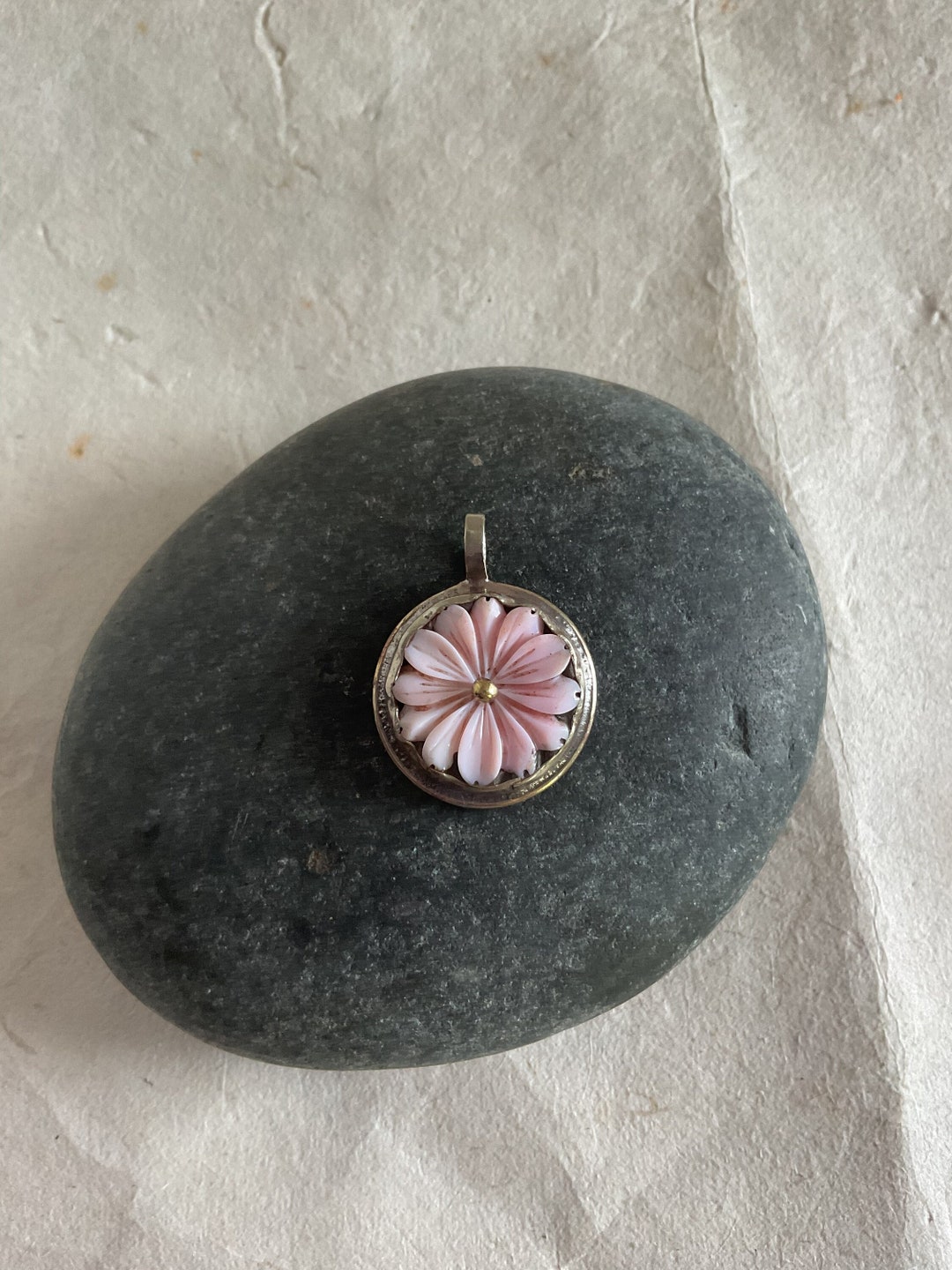 Carved Natural Pink Shell Lotus/ Floral Pendant With Handcrafted ...