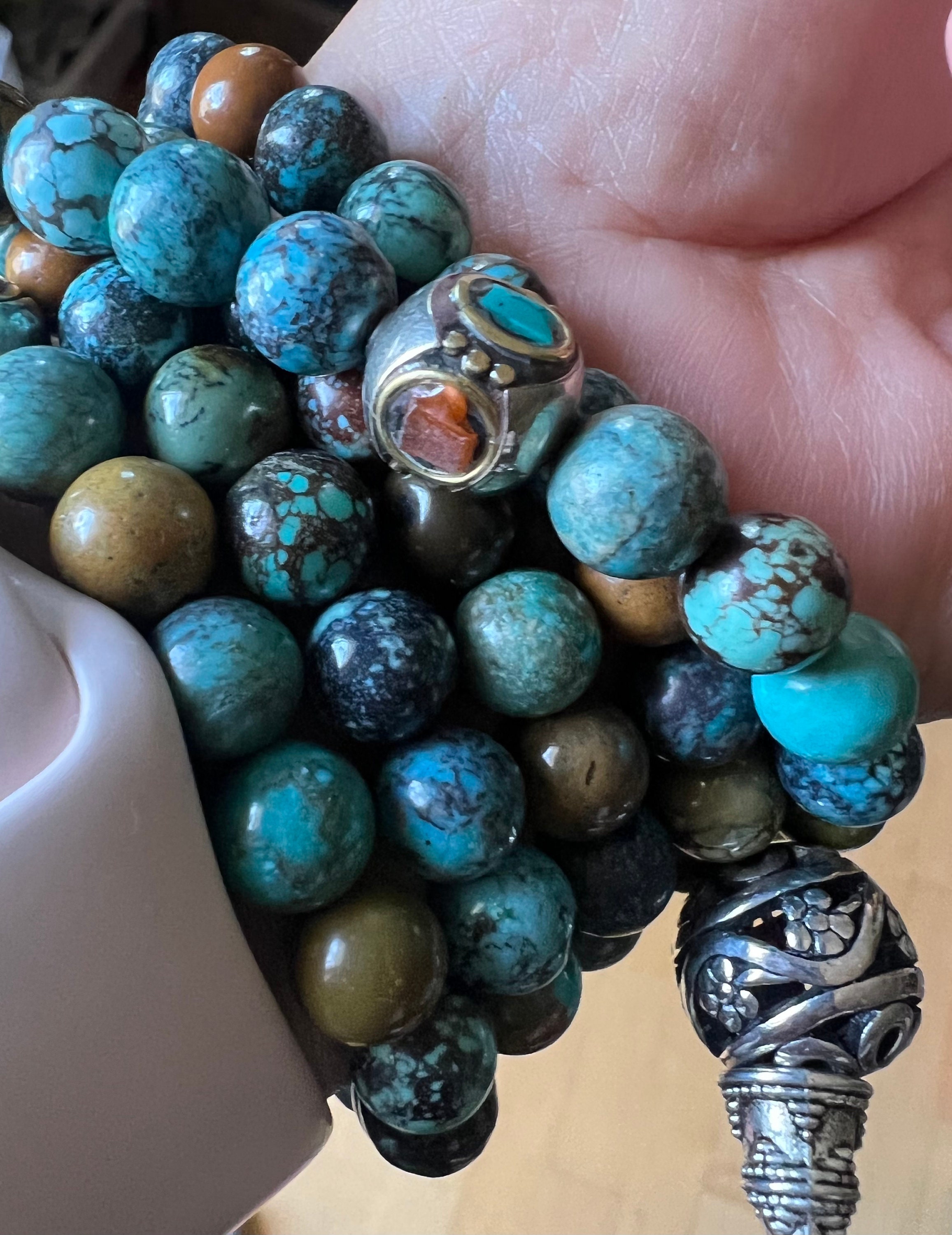 天然ターコイズ 8 mm チベット仏教の祈りの数珠/祈りビーズ