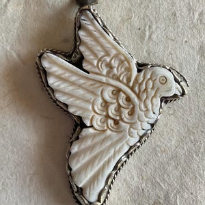 Carved Bone Pendant With Handcrafted Tibetan Silver/ Nepal