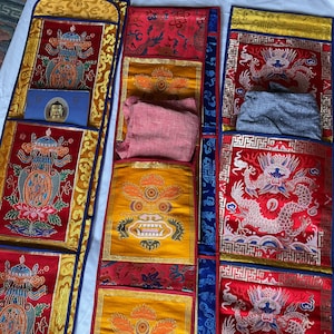 Tibetan Buddhist Silk Pocket Wall Hanging / Pocket Organizer