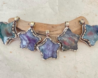 Star Fluorite Crystal Pendant With Handcrafted Pendant
