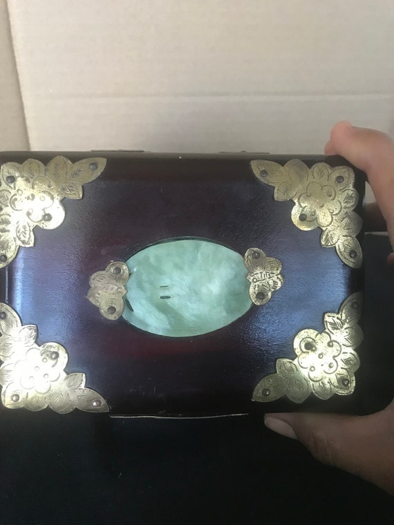Vintage Rosewood Oriental Jewelry Box With Jade c… - image 3