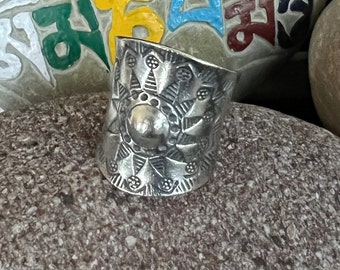 Handmade Thai Hill Tribe Large Solid Silver Statement Ring/ Hand Carved