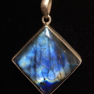 Rare Handmade Tibetan-Style Square Labradorite Pendant