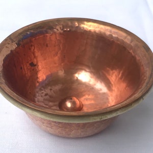 Handmade Hammered Tibetan Solid Copper Offering Cup w/ Brass Rims