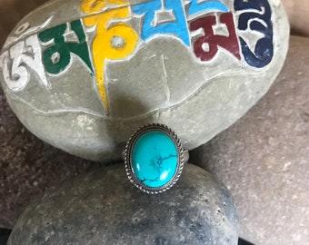 Tibetan Vintage Silver Ring with Old Tibetan Turquoise .