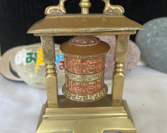 Vintage Tibetan Buddhist Hand Carved Copper And Brass Table Prayer Wheel