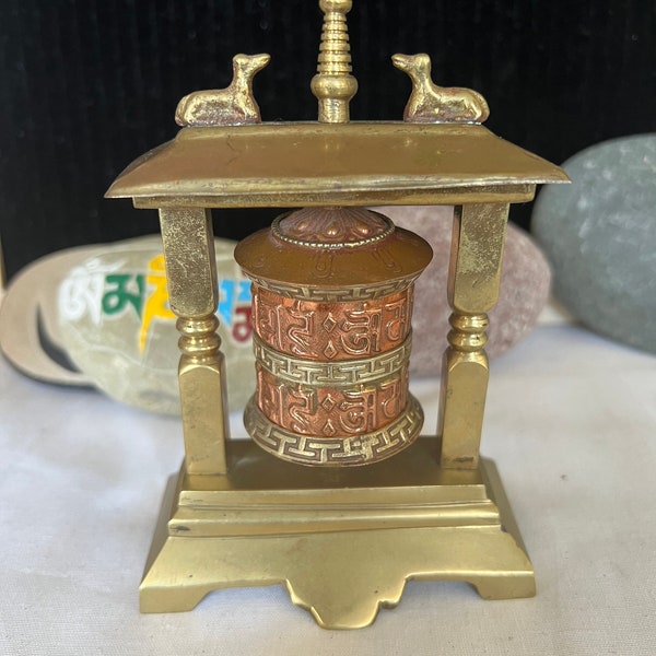 Vintage Tibetan Buddhist Hand Carved Copper And Brass Table Prayer Wheel