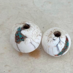 Vintage Tibetan Naga Shell Bead With Turquoise And Coral Inlaid/ Beads/ Himalayan/ Gift