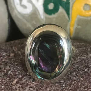 Adjustable Pure 925 Sterling Silver Ring with Large Abalone Shell