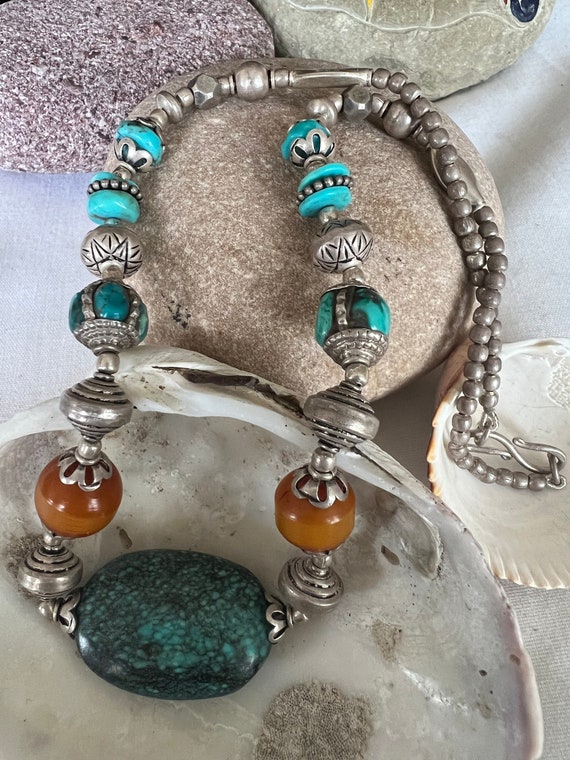 Tibetan Vintage Sterling Silver Necklace With Tibetan… Gem