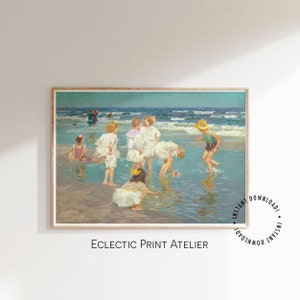 Playful and Printable Vintage Art of A Holiday, Children Playing, Digital Download, Printable Vintage Wall Art, Eclectic Print