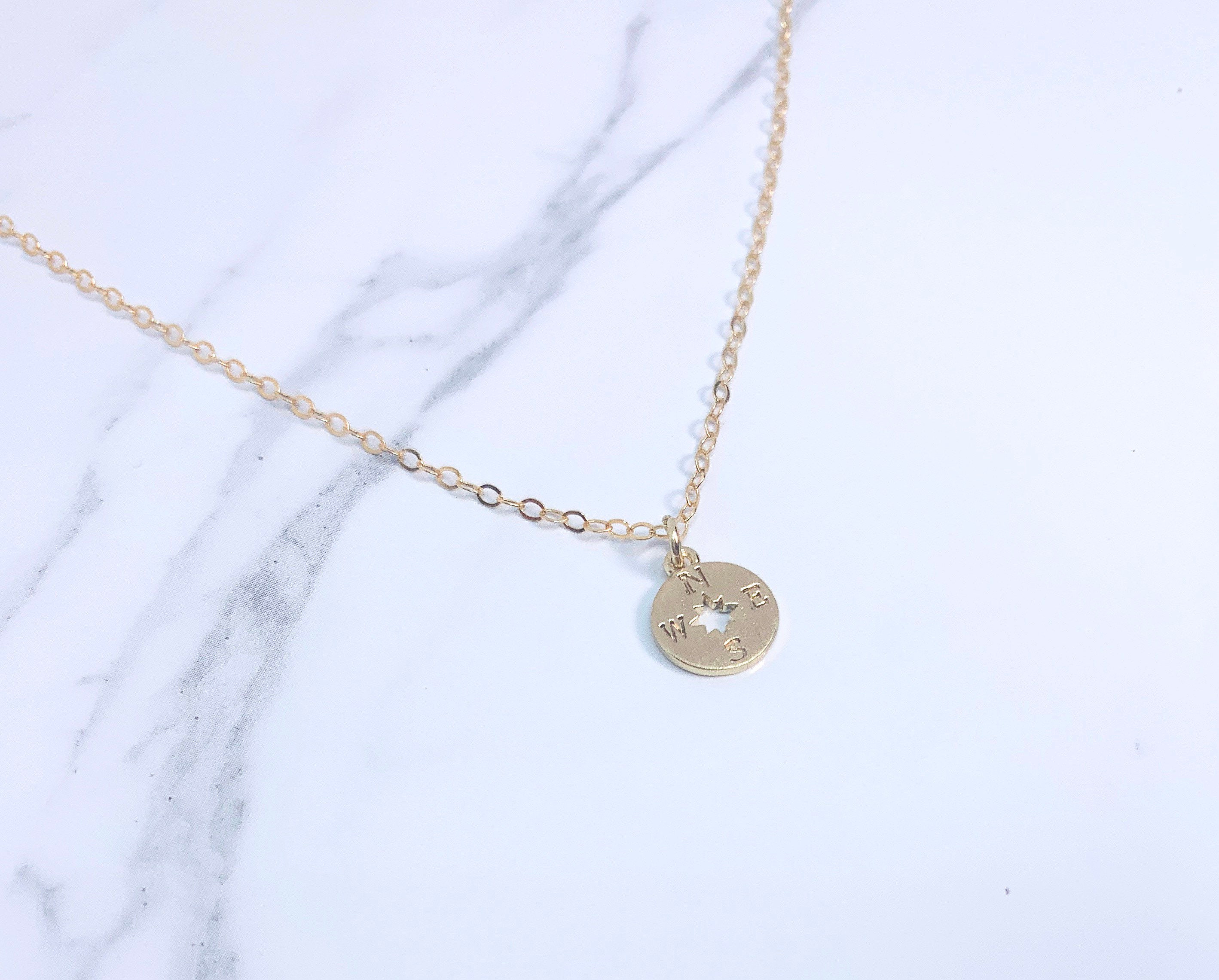 Tiny Compass Necklace Minimalist 14k Gold Filled Chain - Etsy
