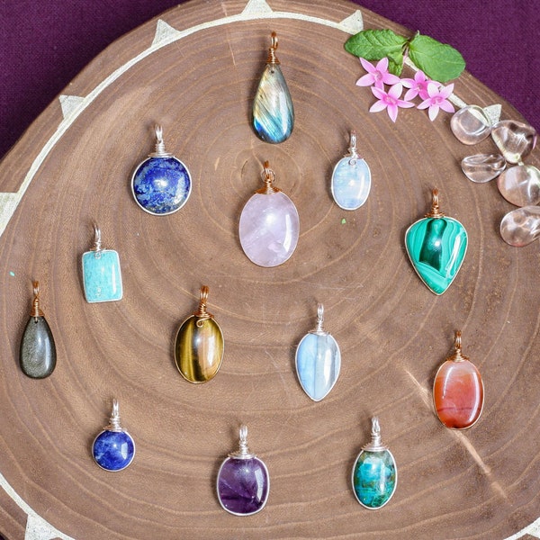 Natural stone pendant, labradorite semi-precious stones, blue opal, lapis-Lazuli, Rose Quartz, Moonstone, Apatite, Chrysocolla