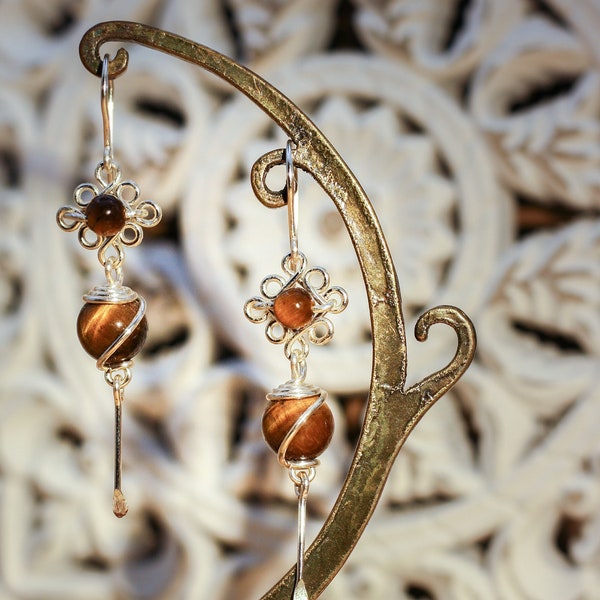Boucles oreilles suspensions, perles pierres naturelles
