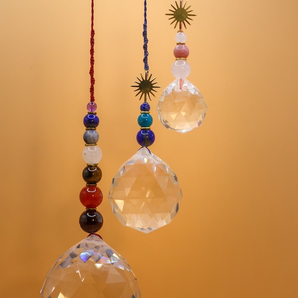 Attrape Soleil, boule Feng Shui, pierres naturelles, 7 chakras, Perle de lumière, cristal swarovski, Sun catcheur