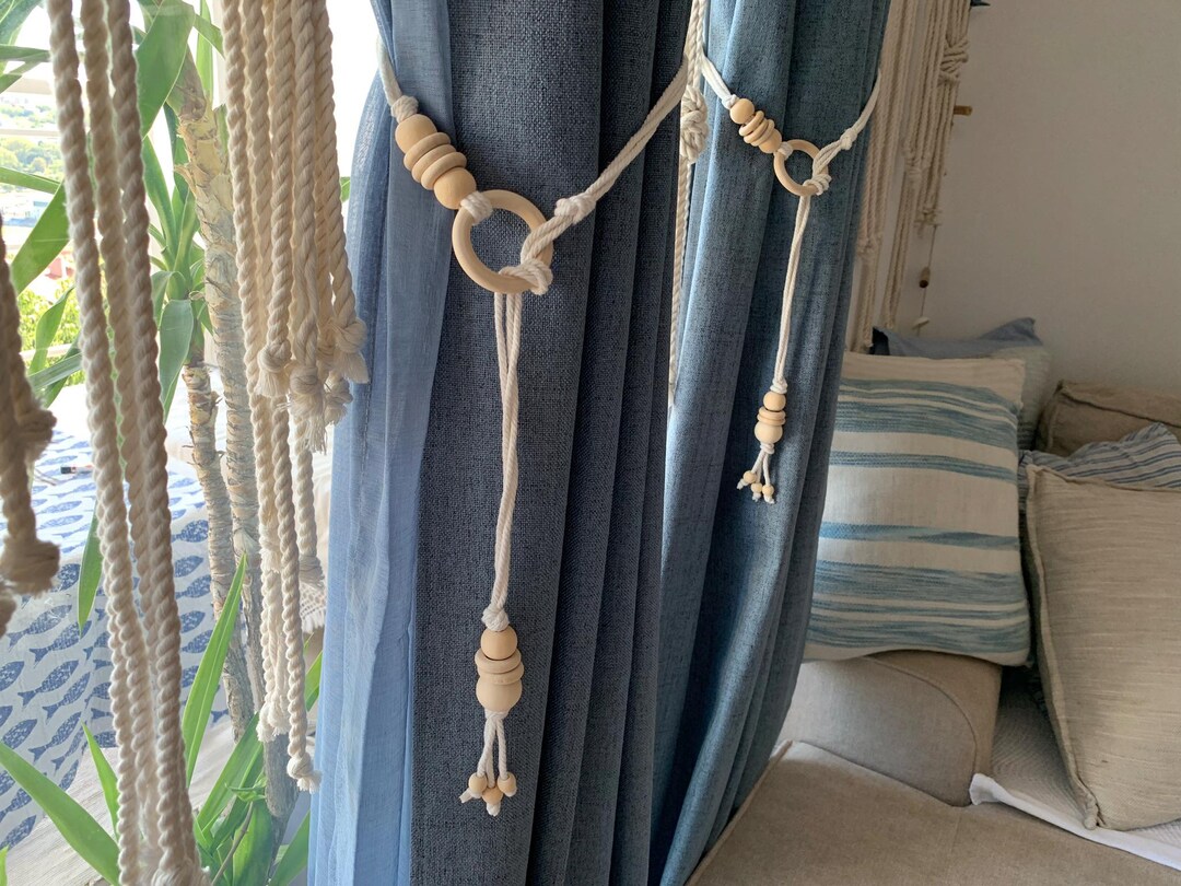 Yizunnu Vintage gehaakte gordijnen boho kanten gordijnen beige geometrie gebreide staaf zak katoen raampanelen, doorschijnende gordijnen voor woonkamer slaapkamer deuropening keuken café 1 paneel B