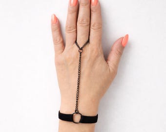 Slave Bracelet with Chain Ring, Gothic Jewelry