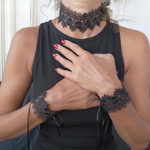 Elegant Black Lace Choker & Bracelet Set – Handmade Lace Jewelry