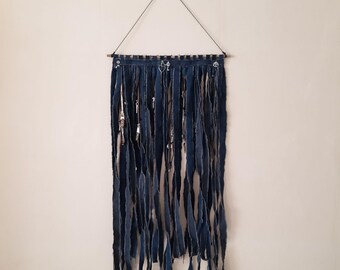 Upcycled Denim Wall Hanging Industrial Boho Loft Textile Art