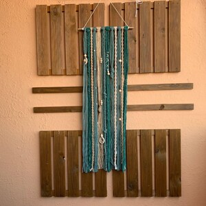 Painel Macramê Verde Petróleo Scandi Coastal Arte Parede