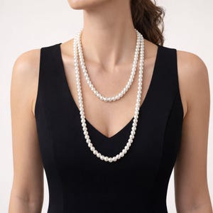 Vintage lange Perlenkette, Kunstperlen 8 mm, weiße Perlenkette 120–180 cm, Layer Schmuck