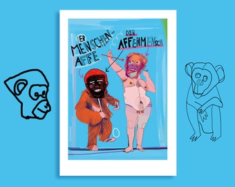 Artprint "Monkey & Human" Animal Law, Animal Welfare, Ethics, Monkey, Orangutan, Bonobo, Speciesism, Vegan, Future, Zoo, Circus, Primates